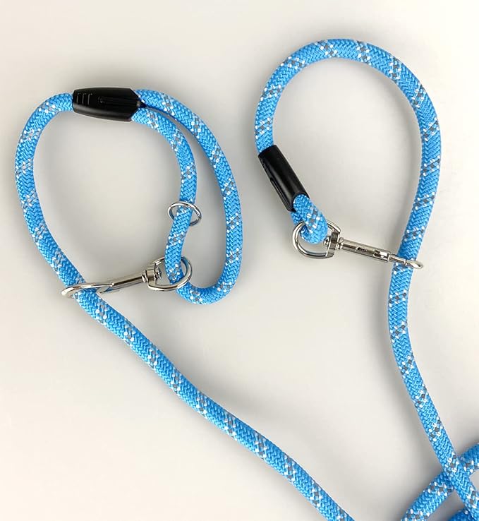 Long Rope Dog Leash for Dog Training 12FT 20FT 30FT 50FT, Reflective Threads Dog Cat Leashes Tie-Out Check Cord Recall Training Agility Lead for Large Medium Small Dogs (Blue, 10mm*50ft)