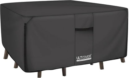 ULTCOVER 600D Tough Canvas Heavy Duty Square Patio Table and Chairs Cover - Waterproof Outdoor General Purpose Furniture Covers 94 inch, Black