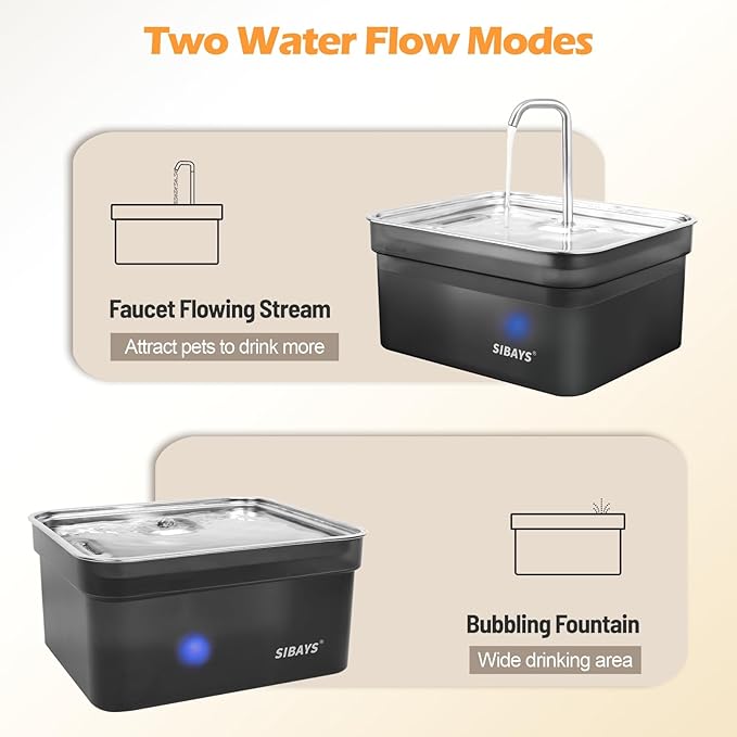 SIBAYS Dog Water Fountain for Large Dogs, 355oz/2.8Gal/10.5L Automatic Dog and Cat Water Fountain, Large Pet Fountain with Stainless Steel Bowl, Dog Water Bowl Dispenser Easy to Clean, BPA-Free FS70