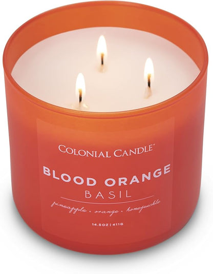 Colonial Candle Blood Orange Basil Scented Jar Candle, Pop of Color Collection, 3 Wick, Orange, 14.5 oz - Up to 60 Hours Burn