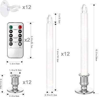 YAUNGEL Window Candles, 12 Pack LED Battery Operated Christmas Candles for Windows with Remote Electric Candle Lights with Removable Candle Holders Suction Cups for Christmas Decorations, Silver