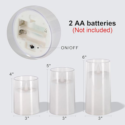 Homemory Realistic Flickering Battery Operated Candles, LED Fake Electric Candle with Remote Control and Timer, Flameless Candles for Home, Christmas Decoration, White, Set of 3