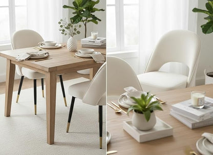 LukeAlon Classic Velvet Dining Chairs Set of 2, Upholstered Open Back Kitchen Chair with Metal Legs Armless Side Chairs Mid Century Dinner Chairs for Dining Room, Beige