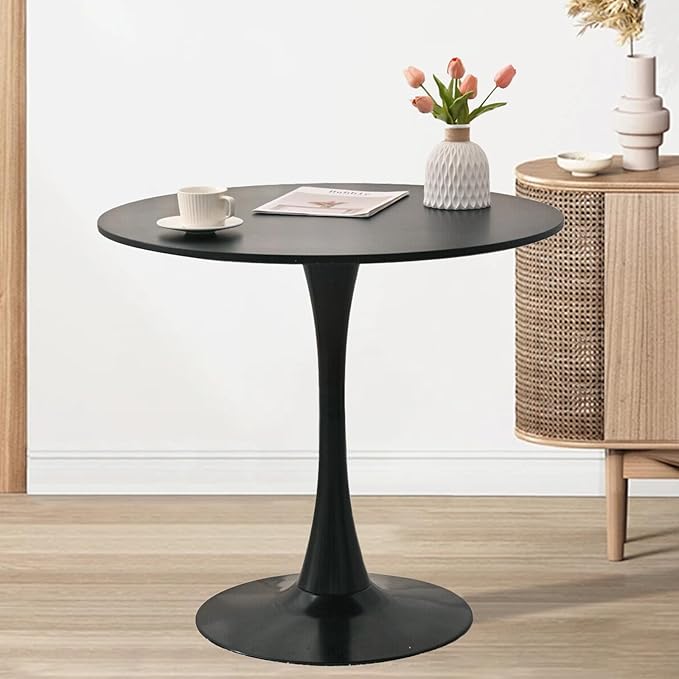 SoarFlash Kitchen Table and Chairs for 2, 31.5" Dining Table Set for 2 with Boucle Upholstered Chairs, 3 Piece Round Kitchen Table Set, Dining Room Table Set for Small Space, Apartment, Black