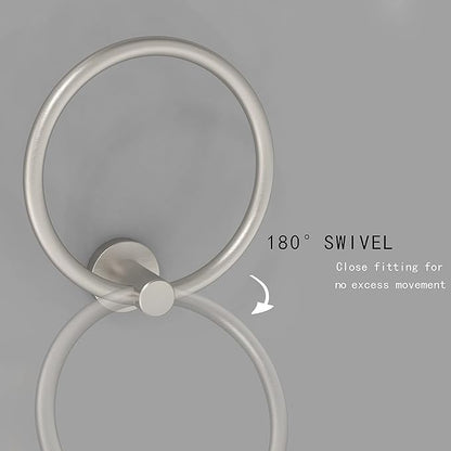 Brushed Nickel Towel Ring, Hand Towel Holder for Bathroom Kitchen Modern Rounded Base Wall Mount SUS304 Stainless Steel