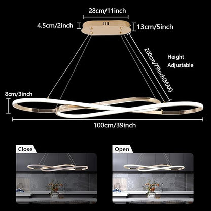 Modern Led Pendant Light for Kitchen Island Lighting Modern Gold Chandelier for Dining Room Light Fixture Over Table,Led Chandelier Light Fixture Height Adjusted (Electroplated Gold)