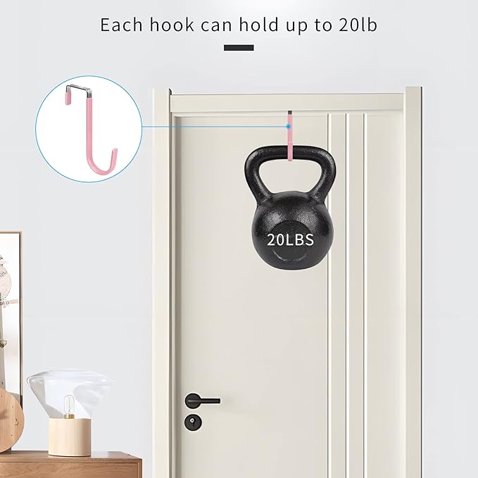 FYY Over The Door Hooks, 4 Pack Door Hangers Hooks with Rubber Prevent Scratches Heavy Duty Organizer Hooks for Living Room, Bathroom, Bedroom Hanging Clothes, Towels, Hats, Coats, Bags Pink