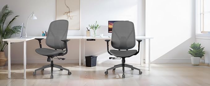 Mesh Office Chair – Ergonomic Office Chair with Lumbar Support, Adjustable Armrests & Sliding Soft Seat Cushion – Holds Up to 270lbs (Grey)