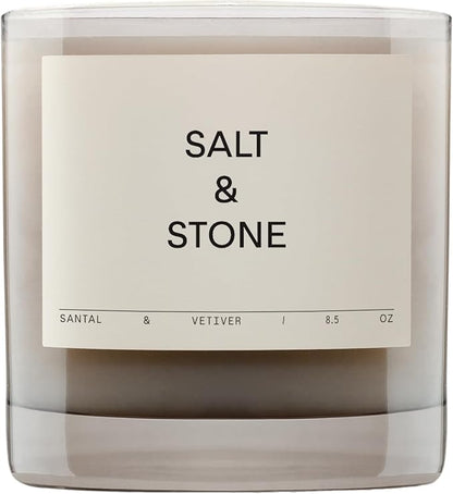 SALT & STONE Scented Candle for Women & Men | Hand-Poured, Aromatic & Fragrant | Coconut & Soy Blend Wax | 100% Cotton Wick | Long-Lasting 50 Hour Burn Time (8.5 oz) (Santal & Vetiver)