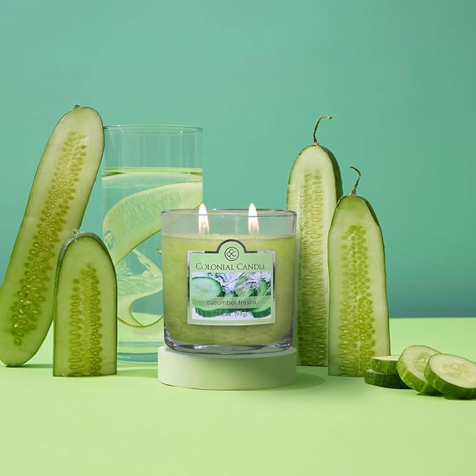 Colonial Candle Cucumber Fresca Scented Jar Candle, 2 Wick, 3.5 oz, Mottled Wax Candle