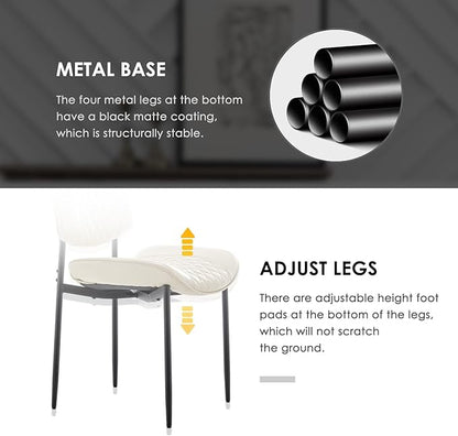 Modern Dining Chairs Set of 2, Leather Dining Chair with Metal Legs, Upholstered Dining Room Chairs for Dining Room, Kitchen, Vanity (Beige)