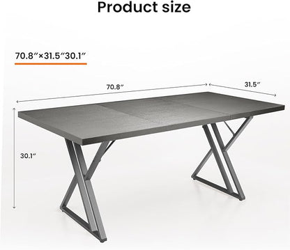 70.9Inch Office Desk, Executive Office Desk，Modern Industrial Style, Z-Shaped Table Legs, Country Black Wood Grain Top, for Home Office, Study, Conference (Ash Black)