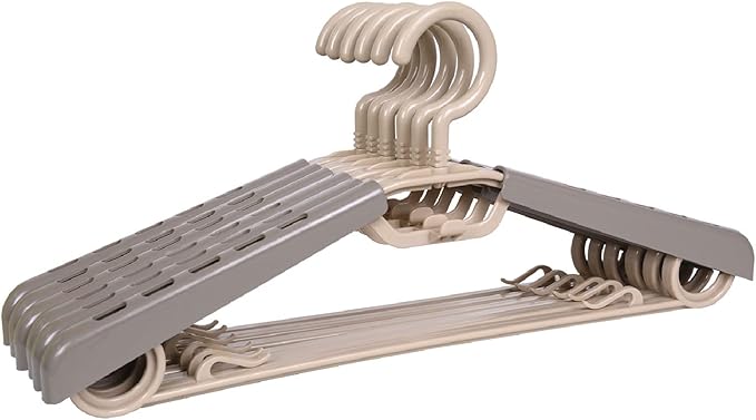 6-Pack Heavy Duty Plastic Extra-Wide Arm 15"-23" Suits Clothes Hangers with Swivel Hooks,Perfect for Coat,Jacket,Dress,Shirt,Trousers or Closet Space Saving,Grey&Tan