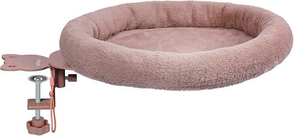 Rotating Cat Desk Bed - 40 LBS Chair-Side Cat Sleeping Basket with Bed for Desk, 360° Swivel & Removable Washable Cushion for Office Comfort(Brown