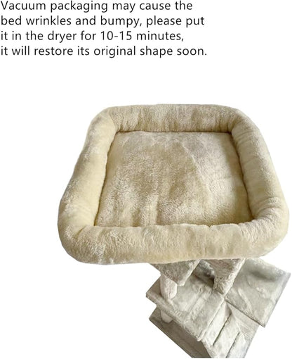 SHENGOCASE Cat Tree Tower Accessories Replacement Parts Top Cushion Bed Cover for Cat Perch with Elastic Band (13.8" x 13.8", Beige)