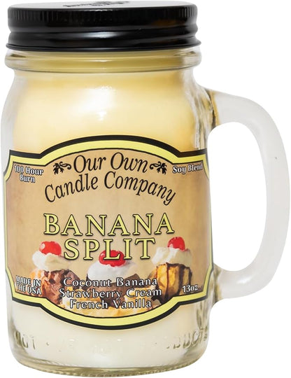 Our Own Candle Company, Banana Split Scented Mason Jar Candle, 100 Hour Burn Time, 13 Ounces