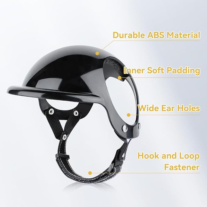 PETLESO Extra Small Dog Helmet and Dog Goggles Set, XS Pet Safety Hat with Ear Holes, Anti-UV Pet Sunglasses, Head & Eyes Protection for Puppy and Adult Cats, Black