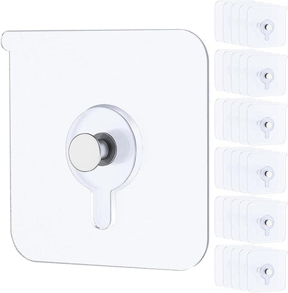 Uniclife 30 Pcs Self Adhesive Picture Hooks 33 lbs Max Load Heavy Duty Picture Hangers Without Nails Wall Hooks for Hanging Transparent Waterproof Frame Hangers Sticky Hook for Bathroom Kitchen