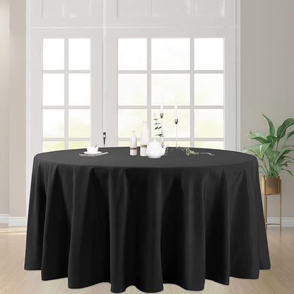 6 Pack Black Round Tablecloths 108 Inches Table Cloth Stain and Wrinkle Resistant Washable Polyester Table Cover Fabric for Party, Wedding,Dining,and Banquet Decoration