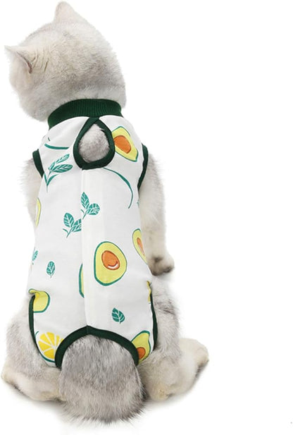 Cat Professional Surgical Recovery Suit,E-Collar Alternative for Cats Dogs,After Surgery Wear, Pajama Suit,Home Indoor Pets Clothing (S(3.3-5.5lbs), Avocado)