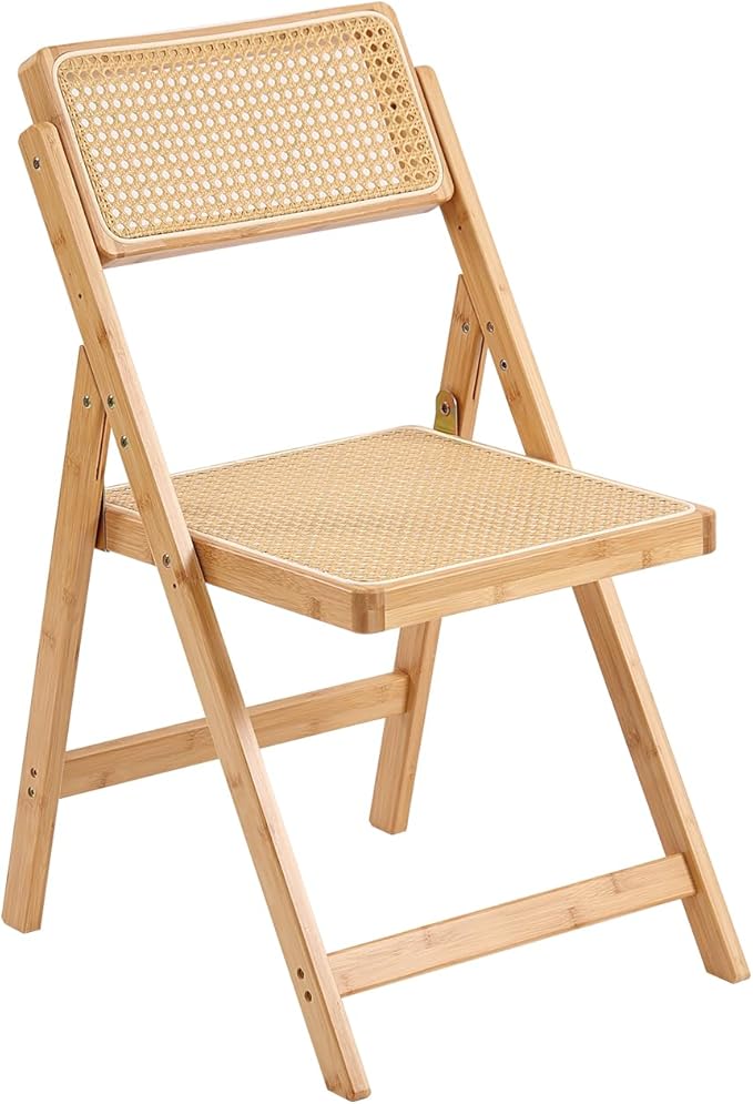 Tiita Rattan Dining Chairs Set of 1, Mid Century Modern Folding Chair, Bamboo Folding Dining Chairs for Small Space, Dining Room, Living Room, Bedroom, Wood