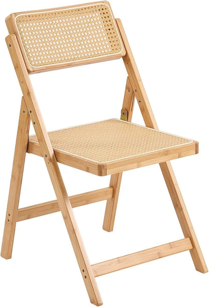 Tiita Rattan Dining Chairs Set of 1, Mid Century Modern Folding Chair, Bamboo Folding Dining Chairs for Small Space, Dining Room, Living Room, Bedroom, Wood