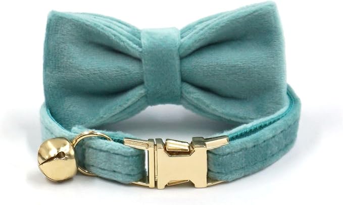 Personalized Cat Collar with Name Tag & Bells,Optional Bow-tie,Colorful Cute Cat Collars for Boys Cats, Soft Durable Custom Kitten Collars for Small Large Cats (Light Green)