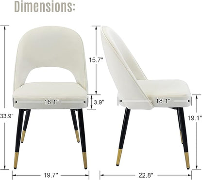 LukeAlon Classic Velvet Dining Chairs Set of 2, Upholstered Open Back Kitchen Chair with Metal Legs Armless Side Chairs Mid Century Dinner Chairs for Dining Room, Beige