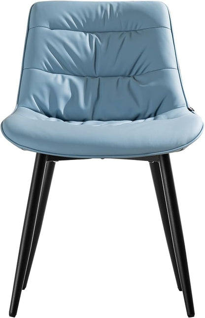Kidol & Shellder Dining Chairs Set of 2, Modern Upholstered Faux Leather Kitchen Side Chairs with Comfortable Back - Mid-Century Armless Chair for Dining Living Room Bedrooms, with Metal Legs (Blue)