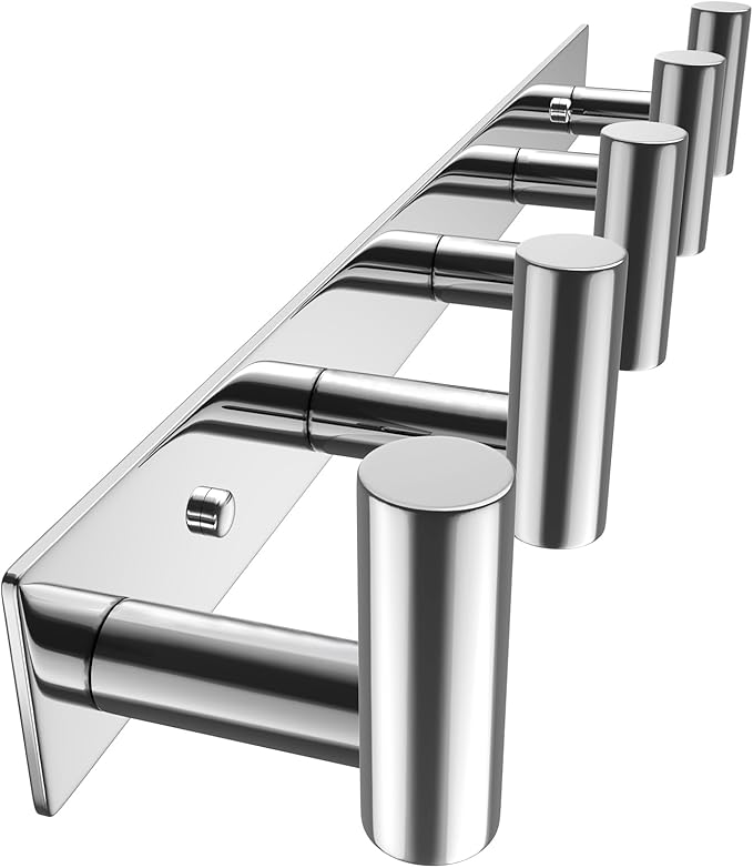 VAEHOLD Hat and Coat Wall Mount Rack - Hooks for Robes, Bags, Keys, and Towels - Bathroom Towel Hanger Organizer (Polished Chrome, “T“ Shape 5 Hooks 1 Pack)