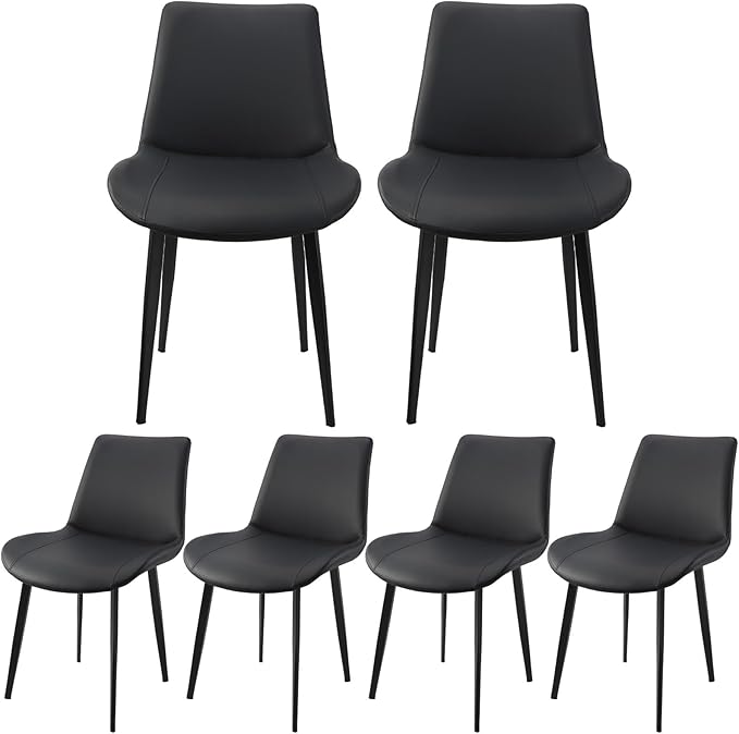 Dining Chairs, Modern PU Leather Dining Room Chair with Sturdy Metal Legs, Upholstered Seat Dinner Chairs Accent Side Chairs for Indoor Kitchen Living Room (Black, Set of 6)
