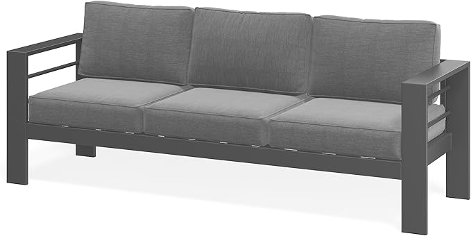 Wisteria Lane Patio Furniture Metal Sofa, Metal Outdoor Chairs with Upgraded Cushions, All-Weather Outdoor 3 Seats Sofa Couch for Balcony, Garden, Deck, Backyard, Grey