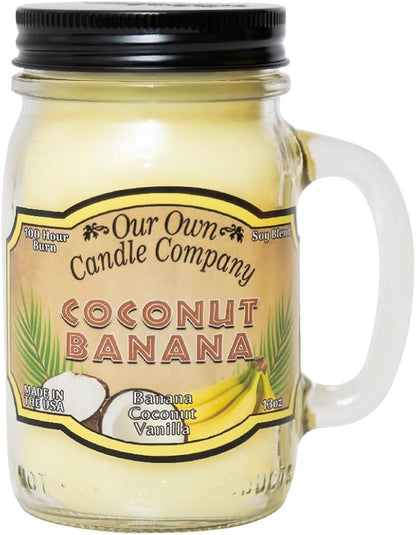 Our Own Candle Company, Coconut Banana Scented Mason Jar Candle, 100 Hour Burn Time, 13 Ounces