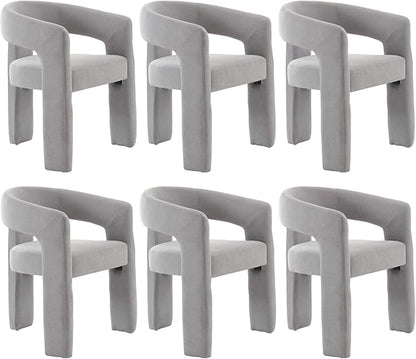 Modern Chenille Dining Chairs Set of 6, Upholstered Barrel Chairs with Arms Comfy Accent Side Chairs for Living Room/Dining Room/Reception, Grey