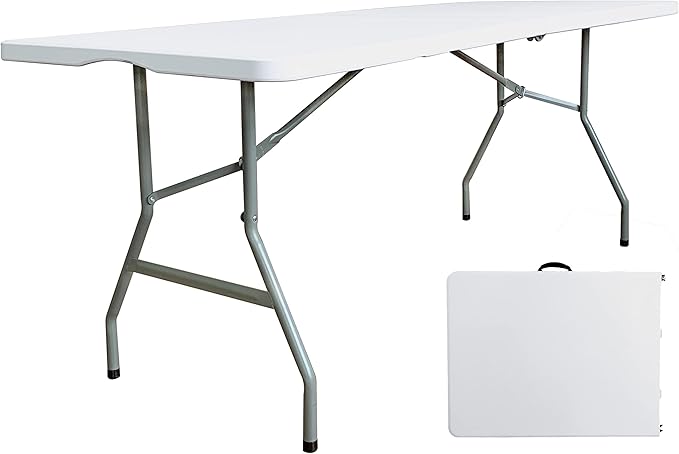 6 Foot Folding Table 6ft Fold in Half Heavy Duty Plastic Foldable Table, 72 inch Portable Table with Handle,Indoor Outdoor 6‘ Utility Card Tables for Picnic, Party, Dining