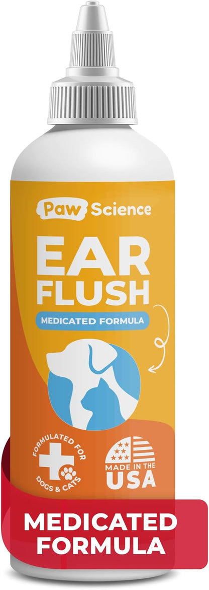 Dog Ear Cleaner - Cat & Dog Ear Infection Treatment - Medicated Pet Ear Wash, Flush, and Cleaning Solution for Dogs and Cats - Remedy for Itchy Yeast Relief