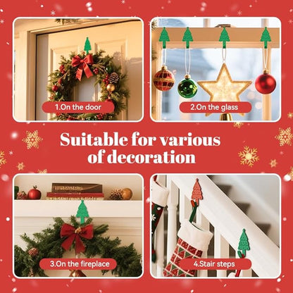 4-Pack Christmas Stockings Holder Hanger, Silicone-Wrapped Metal Design Garland Hooks for Hanging Christmas Stockings, Mantle Garland Wreath, Christmas Decorations (Green, Red)