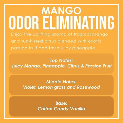Mango Two Pack Odor Eliminating Highly Fragranced Candle - Eliminates 95% of Pet, Smoke, Food, and Other Smells Quickly - Up to 80 Hour Burn time - 12 Ounce Premium Soy Blend
