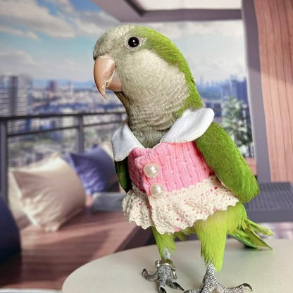Bird Diaper Flight Suit - Pink Top Bird Clothes Cosplay Photo Prop for Parrots, Lovebirds, Parakeets, Cockatiels & Small Animals (Green Quaker)
