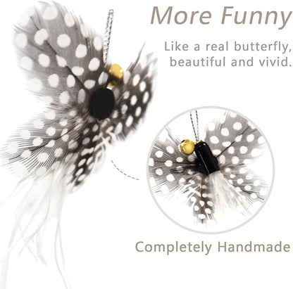 SONGWAY Cat Toys Feather Wand - Retractable Cat Wand Toy and 8 Pieces Insect Cat Feather Toys with Bell, Interactive Cat Toys for Indoor Cats Kittens