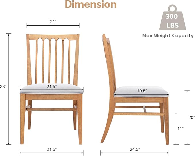 chairus Upholstered Dining Chairs Set of 4, Natural Wooden Barrel Kitchen Chairs with Slat Back Double-Layer Cushion Farmhouse Accent Chairs for Dining Room/Living Room/Restaurant, Chenille Grey