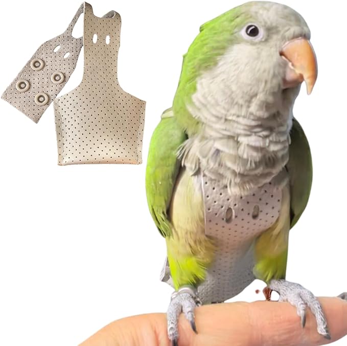 Premium Genuine Cowhide Bird Flight Harness Anti Bite Breathable Parrot Diaper Parrot Suit with Leash for Parakeet Conure Quaker Flying Clothes Rope and Handle (without Leash,Sulphur-Crested Cockatoo)