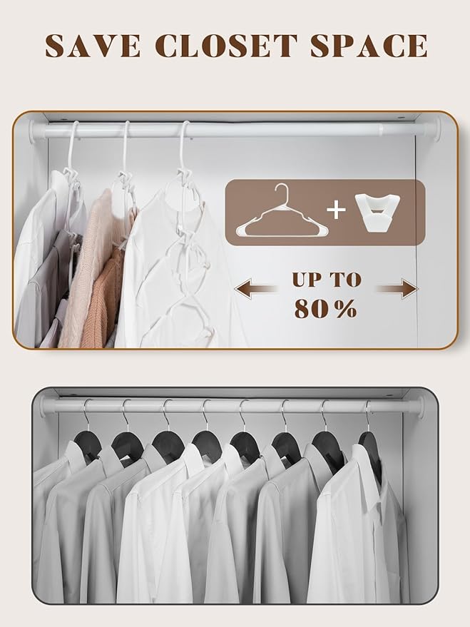 HOUSE DAY White Plastic Hangers 50 Pack with 20 Connector Hooks, Premium Slim Space Saving Closet Organizers, Non-Slip & Heavy Duty Clothes Hangers for Coat, Suit, Shirt, Dress