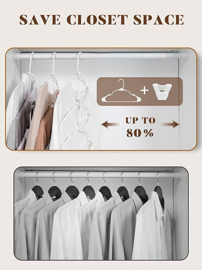 HOUSE DAY White Plastic Hangers 50 Pack with 20 Connector Hooks, Premium Slim Space Saving Closet Organizers, Non-Slip & Heavy Duty Clothes Hangers for Coat, Suit, Shirt, Dress