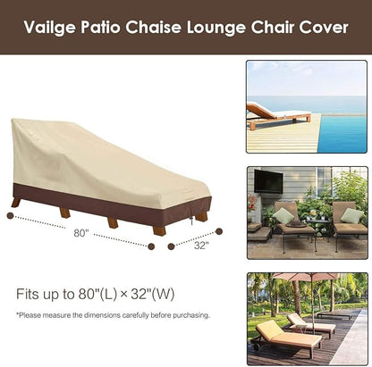 Vailge Waterproof Patio Chaise Lounge Cover, 600D Heavy Duty Outdoor Lounge Chair Covers,UV Resistant Patio Furniture Covers,Medium,Beige & Brown