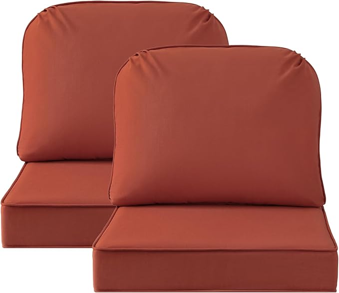 Outdoor Sunbrella Cushions for Patio Furniture Set of 2, 24"x24" Water Repellent Chair Cushions Removable Seat Bottom & Back Cushion Covers for Chair, Sofa, Couch, Spectrum Grenadine
