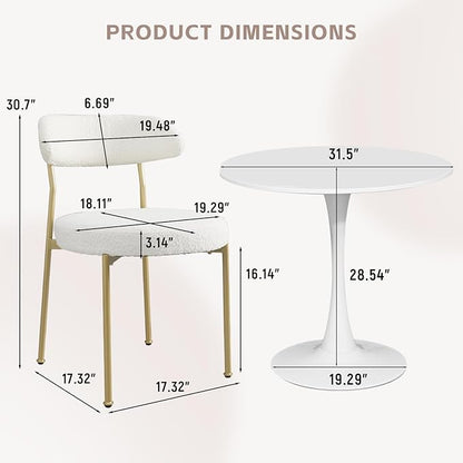 SoarFlash Kitchen Table and Chairs for 2, 31.5" Dining Table Set for 2 with Boucle Upholstered Chairs, 3 Piece Round Kitchen Table Set, Dining Room Table Set for Small Space, Apartment, Beige/White