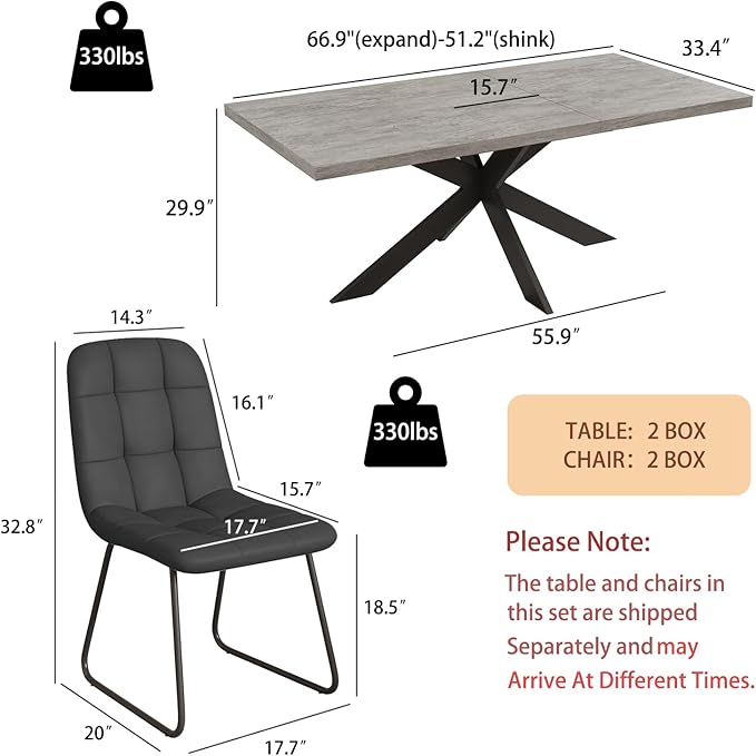 ZckyCine 7-Piece Expandable Dining Table Set, 51"-67" Modern Rectangular Table with 6 Faux Leather Chairs – Space-Saving Kitchen Set for 6, Ideal for Family Meals & Entertaining