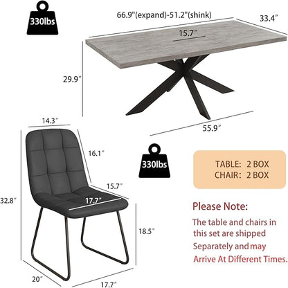 ZckyCine 7-Piece Expandable Dining Table Set, 51"-67" Modern Rectangular Table with 6 Faux Leather Chairs – Space-Saving Kitchen Set for 6, Ideal for Family Meals & Entertaining