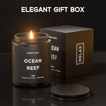 Ocean Reef Candle, 9oz Scented Candle for Men, Scented Candles for Home, Gifts for Men, Personalized Blessing Minimalist Men's Gifts